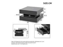 Mesa De Centro* Mesa de Centro Preta com Tampo Elevável - Mesa de Centro com Iluminação LED e 2 Gavetas - Arrumação Oculta Preto