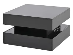 Mesa De Centro* Mesa de Centro Preta com Tampo Elevável - Mesa de Centro com Iluminação LED e 2 Gavetas - Arrumação Oculta Preto