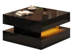 Mesa De Centro* Mesa de Centro Preta com Tampo Elevável - Mesa de Centro com Iluminação LED e 2 Gavetas - Arrumação Oculta Preto
