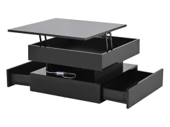 Mesa De Centro* Mesa de Centro Preta com Tampo Elevável - Mesa de Centro com Iluminação LED e 2 Gavetas - Arrumação Oculta Preto