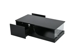 Mesa De Centro*Hauss Spole Mesa de centro preta com 2 gavetas, iluminação LED, vidro temperado 100x50x30cm Preto