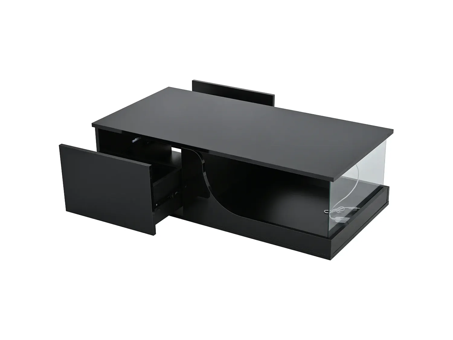Mesa De Centro*Hauss Spole Mesa de centro preta com 2 gavetas, iluminação LED, vidro temperado 100x50x30cm Preto