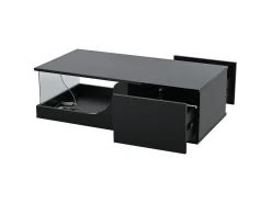 Mesa De Centro*Hauss Spole Mesa de centro preta com 2 gavetas, iluminação LED, vidro temperado 100x50x30cm Preto