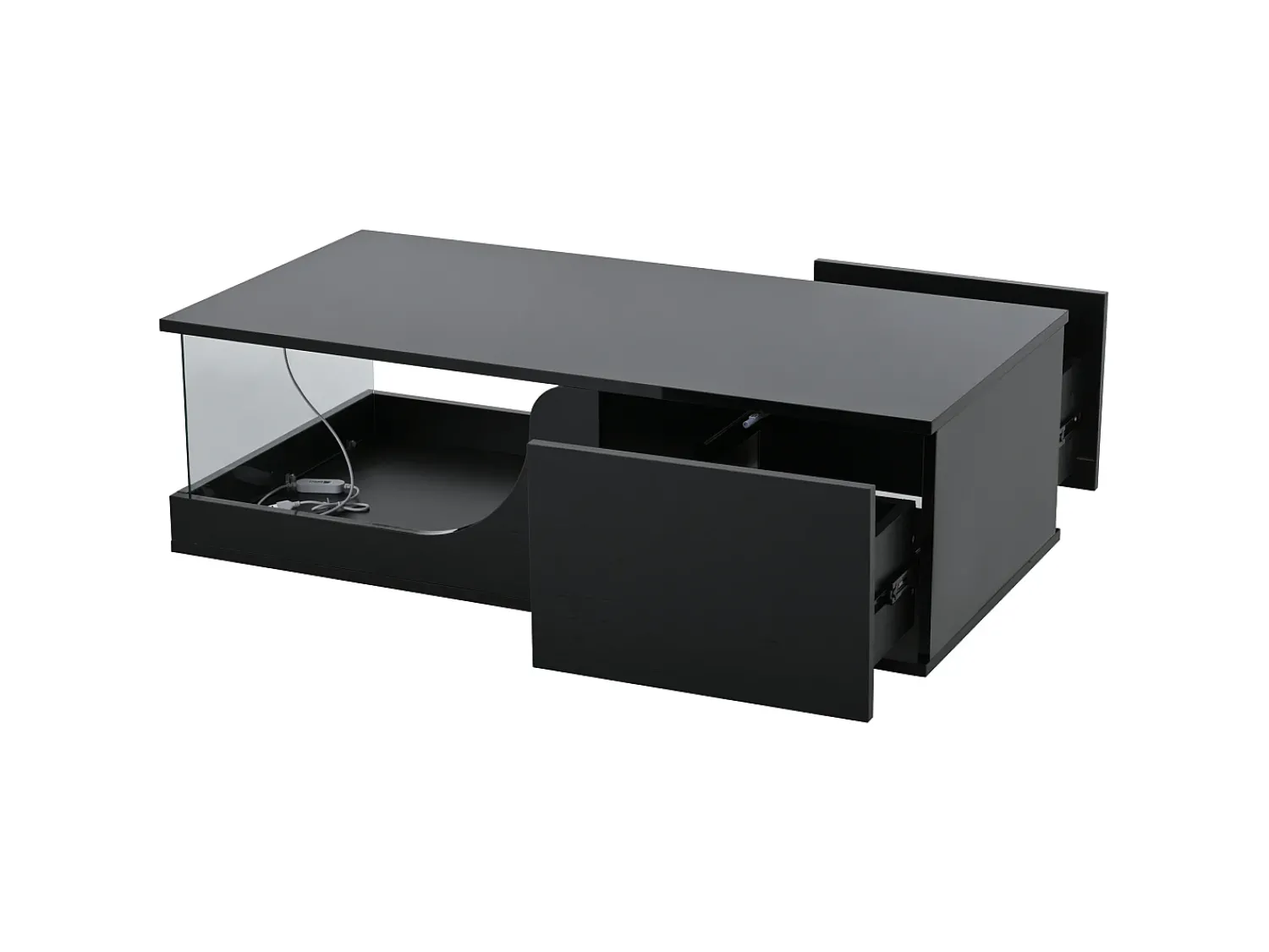 Mesa De Centro*Hauss Spole Mesa de centro preta com 2 gavetas, iluminação LED, vidro temperado 100x50x30cm Preto