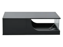 Mesa De Centro*Hauss Spole Mesa de centro preta com 2 gavetas, iluminação LED, vidro temperado 100x50x30cm Preto