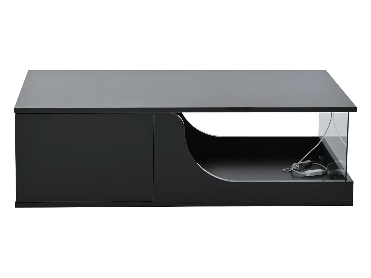 Mesa De Centro*Hauss Spole Mesa de centro preta com 2 gavetas, iluminação LED, vidro temperado 100x50x30cm Preto