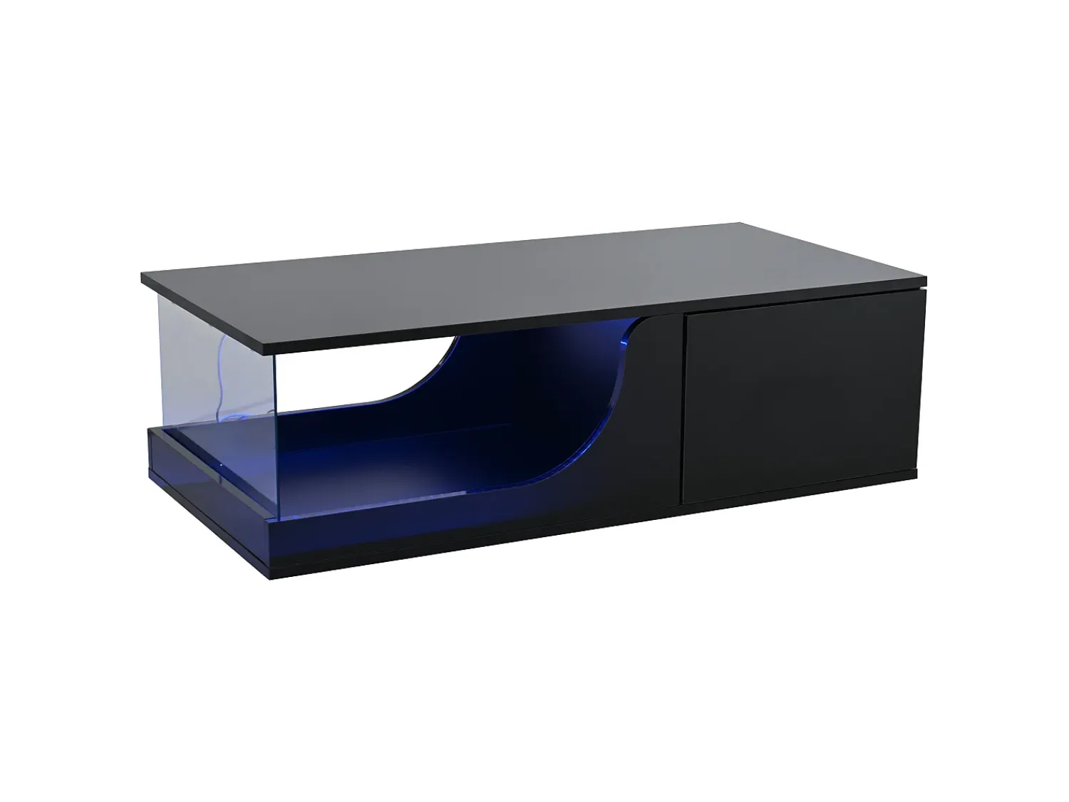 Mesa De Centro*Hauss Spole Mesa de centro preta com 2 gavetas, iluminação LED, vidro temperado 100x50x30cm Preto