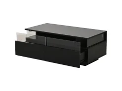 Hauss Spole Mesa de centro preta com 2 gavetas, iluminação LED e tampo amovível 90x45x35,5cm^ Mesa De Centro