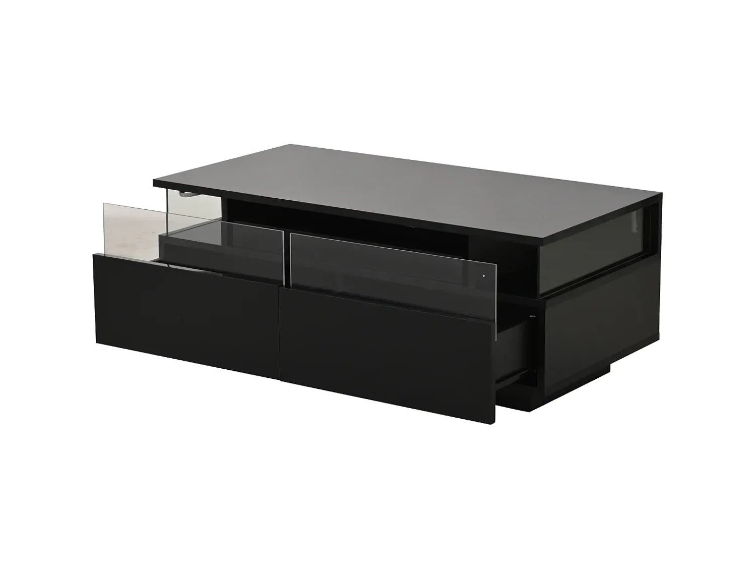 Hauss Spole Mesa de centro preta com 2 gavetas, iluminação LED e tampo amovível 90x45x35,5cm^ Mesa De Centro