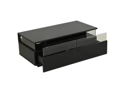 Hauss Spole Mesa de centro preta com 2 gavetas, iluminação LED e tampo amovível 90x45x35,5cm^ Mesa De Centro