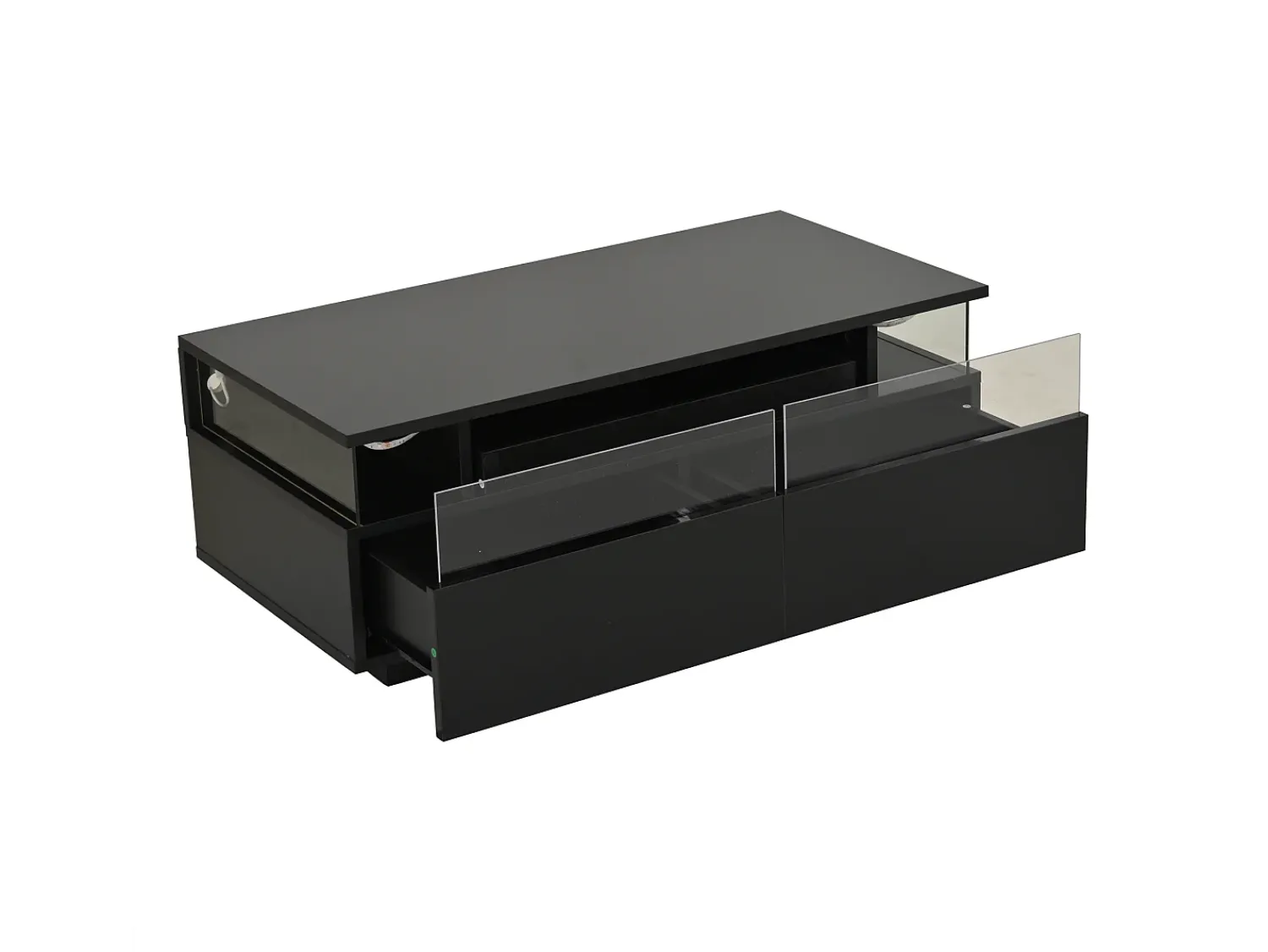 Hauss Spole Mesa de centro preta com 2 gavetas, iluminação LED e tampo amovível 90x45x35,5cm^ Mesa De Centro