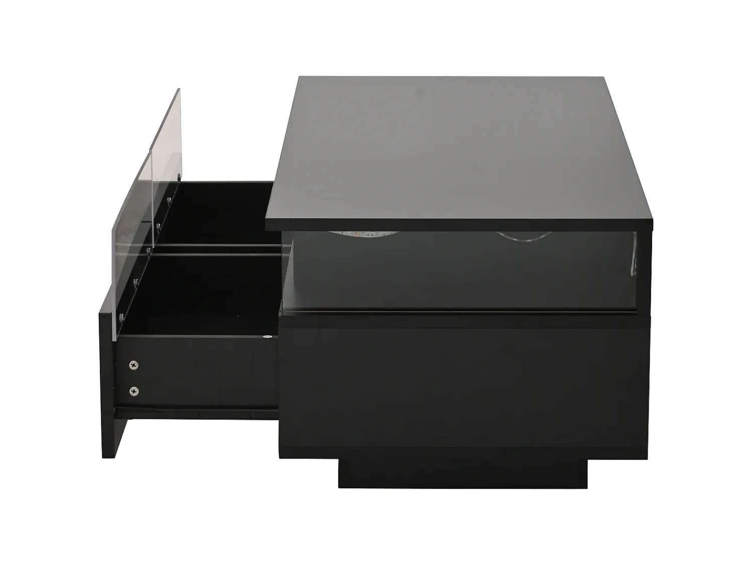 Hauss Spole Mesa de centro preta com 2 gavetas, iluminação LED e tampo amovível 90x45x35,5cm^ Mesa De Centro