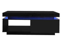 Hauss Spole Mesa de centro preta com iluminação LED e gaveta, aglomerado, 100x50x40,3 cm^ Mesa De Centro