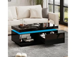 Hauss Spole Mesa de centro preta com iluminação LED e gaveta, aglomerado, 100x50x40,3 cm^ Mesa De Centro