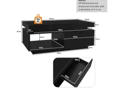 Hauss Spole Mesa de centro preta com iluminação LED e gaveta, aglomerado, 100x50x40,3 cm^ Mesa De Centro