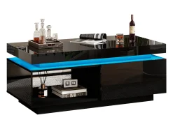 Hauss Spole Mesa de centro preta com iluminação LED e gaveta, aglomerado, 100x50x40,3 cm^ Mesa De Centro