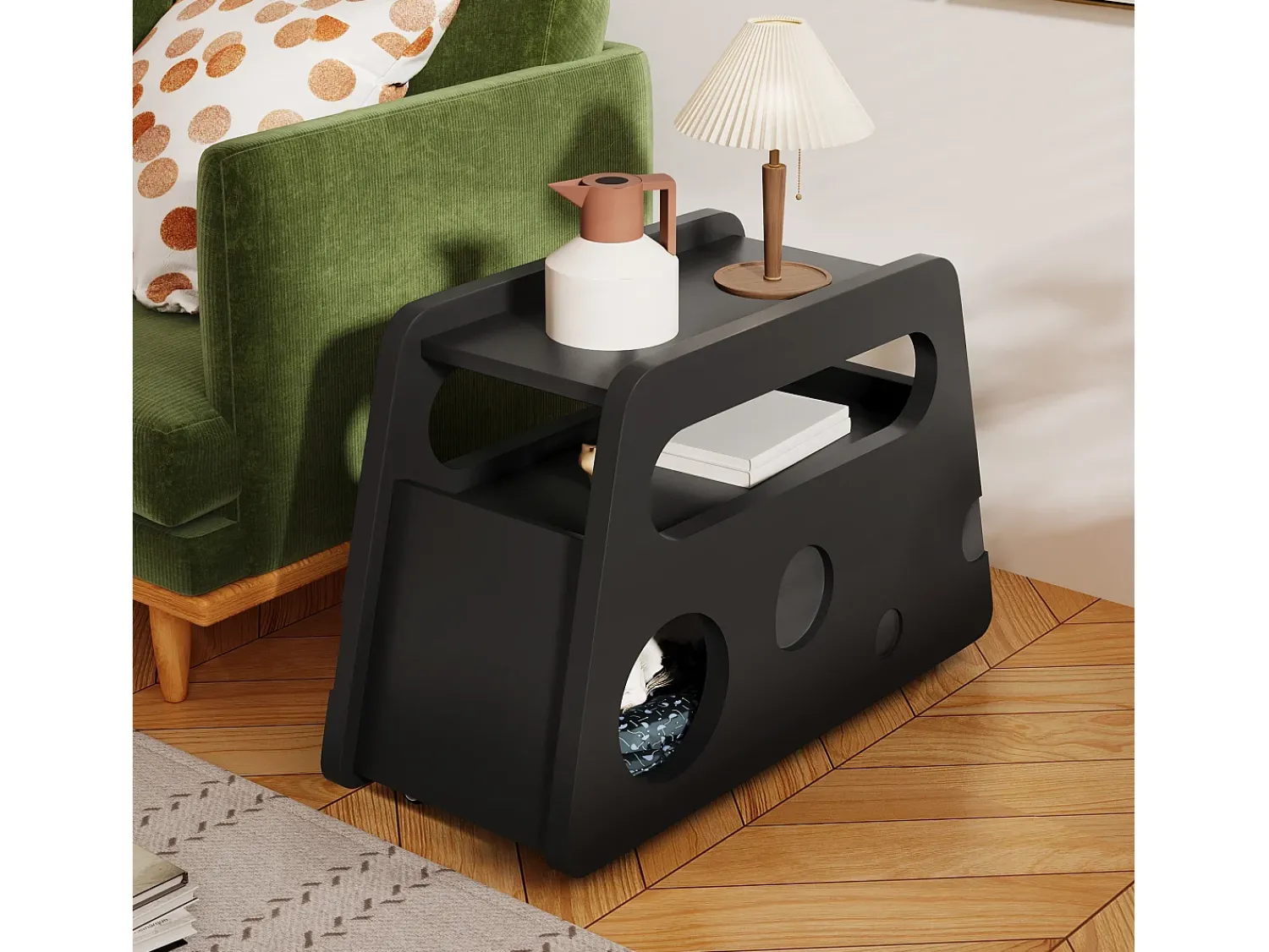 Mesa De Centro*Hauss Spole Mesa de centro preta com rodas e arrumação, design redondo 81x33x51,5cm Preto