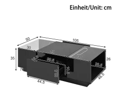 Mesa De Centro|Hauss Spole Mesa de centro preta com 2 gavetas, iluminação LED e tampo em vidro 105x50x35cm Preto