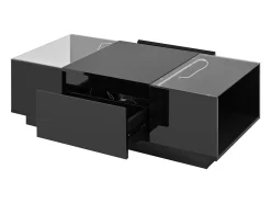Mesa De Centro|Hauss Spole Mesa de centro preta com 2 gavetas, iluminação LED e tampo em vidro 105x50x35cm Preto