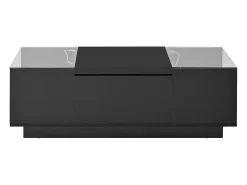 Mesa De Centro|Hauss Spole Mesa de centro preta com 2 gavetas, iluminação LED e tampo em vidro 105x50x35cm Preto