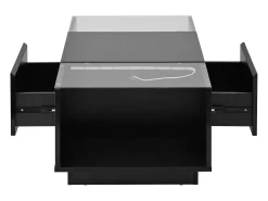Mesa De Centro|Hauss Spole Mesa de centro preta com 2 gavetas, iluminação LED e tampo em vidro 105x50x35cm Preto