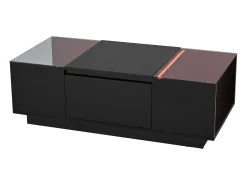 Mesa De Centro|Hauss Spole Mesa de centro preta com 2 gavetas, iluminação LED e tampo em vidro 105x50x35cm Preto