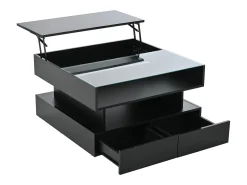 Clearance Mesa de centro preta com iluminação LED - Mesa de centro com 2 gavetas e tampo elevável - arrumação aberta Preto