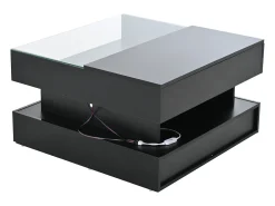 Clearance Mesa de centro preta com iluminação LED - Mesa de centro com 2 gavetas e tampo elevável - arrumação aberta Preto