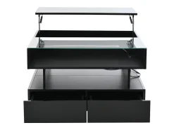 Clearance Mesa de centro preta com iluminação LED - Mesa de centro com 2 gavetas e tampo elevável - arrumação aberta Preto