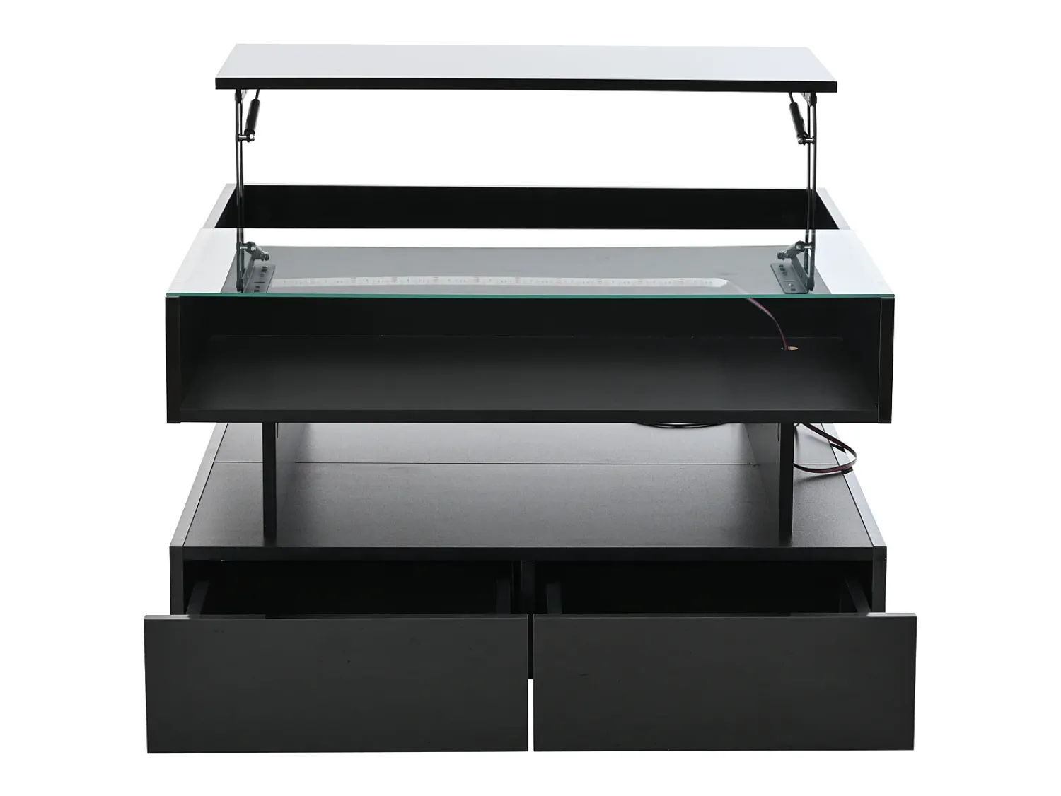 Clearance Mesa de centro preta com iluminação LED - Mesa de centro com 2 gavetas e tampo elevável - arrumação aberta Preto