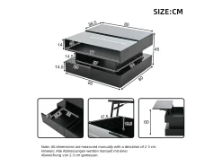 Clearance Mesa de centro preta com iluminação LED - Mesa de centro com 2 gavetas e tampo elevável - arrumação aberta Preto