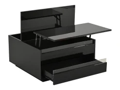 Mesa de Centro Preta com Tampo Elevável - Mesa de Centro com Iluminação LED e 1 Gaveta - Porta Rebatível e Arrumação Oculta^ Mesa De Centro