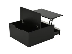 Mesa de Centro Preta com Tampo Elevável - Mesa de Centro com Iluminação LED e 1 Gaveta - Porta Rebatível e Arrumação Oculta^ Mesa De Centro
