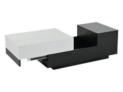 Mesa De Centro| Mesa de centro preta e branca - Mesa de centro com tampo deslizante e 1 gaveta - compartimento de arrumação oculto Preto