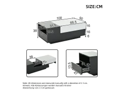Mesa De Centro| Mesa de centro preta e branca - Mesa de centro com tampo deslizante e 1 gaveta - compartimento de arrumação oculto Preto
