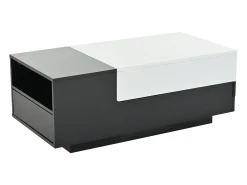Mesa De Centro| Mesa de centro preta e branca - Mesa de centro com tampo deslizante e 1 gaveta - compartimento de arrumação oculto Preto