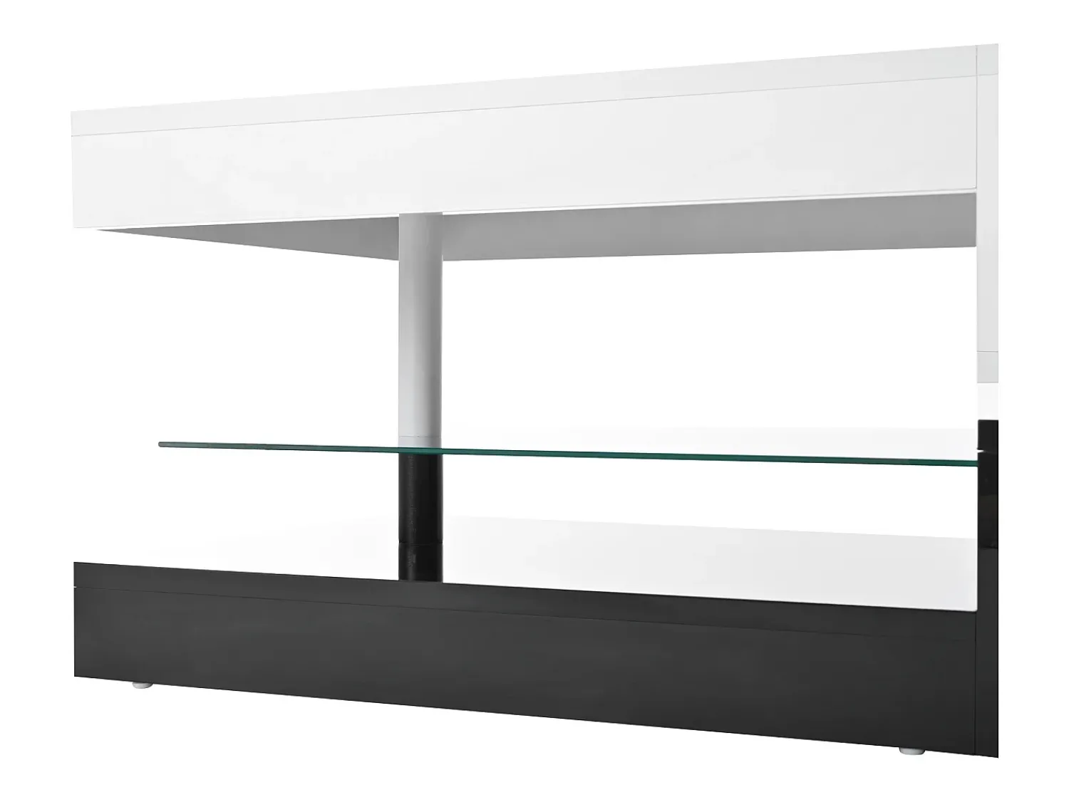Mesa De Centro* Mesa de centro preta e branca - Mesa de centro moderna com iluminação LED e prateleiras em vidro - Acabamento brilhante Branco