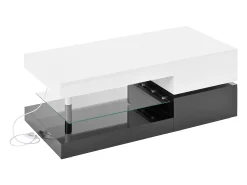 Mesa De Centro* Mesa de centro preta e branca - Mesa de centro moderna com iluminação LED e prateleiras em vidro - Acabamento brilhante Branco