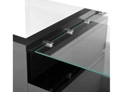 Mesa De Centro* Mesa de centro preta e branca - Mesa de centro moderna com iluminação LED e prateleiras em vidro - Acabamento brilhante Branco