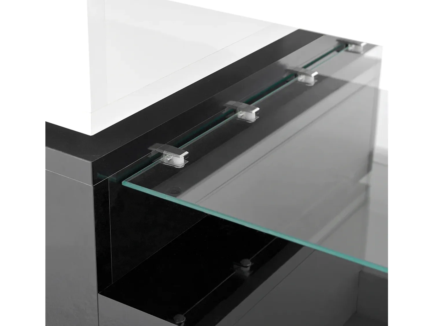 Mesa De Centro* Mesa de centro preta e branca - Mesa de centro moderna com iluminação LED e prateleiras em vidro - Acabamento brilhante Branco