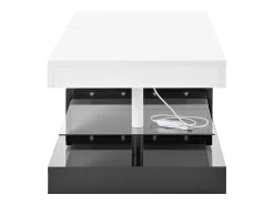 Mesa De Centro* Mesa de centro preta e branca - Mesa de centro moderna com iluminação LED e prateleiras em vidro - Acabamento brilhante Branco