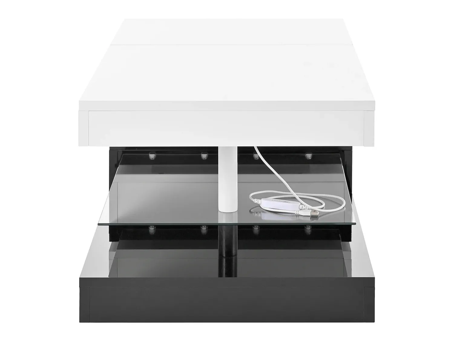 Mesa De Centro* Mesa de centro preta e branca - Mesa de centro moderna com iluminação LED e prateleiras em vidro - Acabamento brilhante Branco