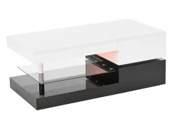 Mesa De Centro* Mesa de centro preta e branca - Mesa de centro moderna com iluminação LED e prateleiras em vidro - Acabamento brilhante Branco