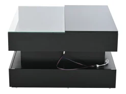 Hauss Spole Mesa de centro preta elevável com 2 gavetas, iluminação e arrumação LED, tampo em vidro semi-temperado^ Mesa De Centro
