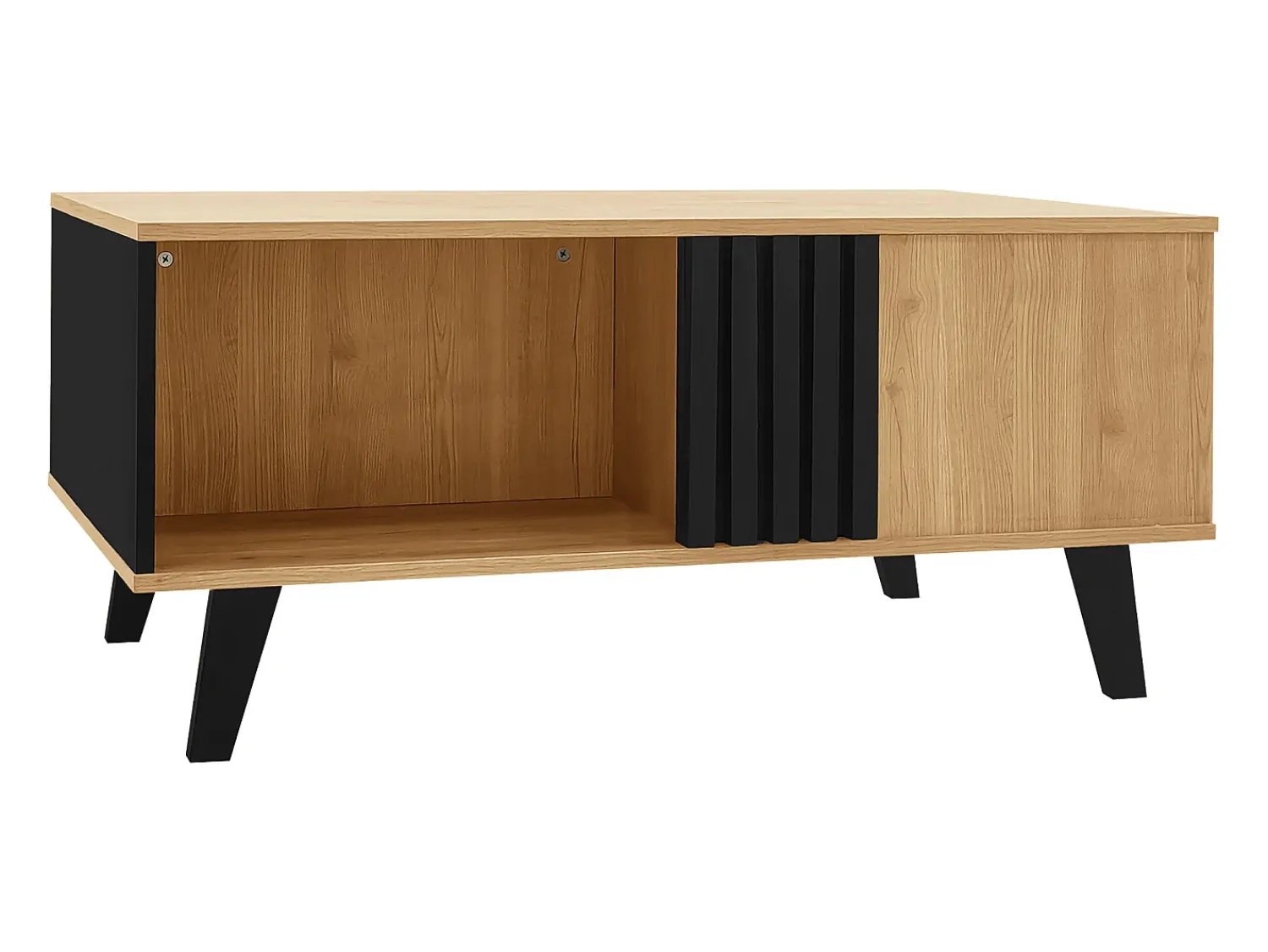 New Hauss Spole Mesa de centro preta natural e clara com funções de arrumação versáteis, 100x60x45cm Natural claro