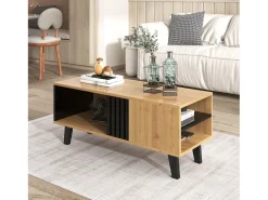 New Hauss Spole Mesa de centro preta natural e clara com funções de arrumação versáteis, 100x60x45cm Natural claro