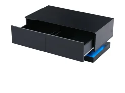 Mesa de centro preta retangular - Mesa de centro com iluminação LED e 2 gavetas - Acabamento alto brilho^ Mesa De Centro