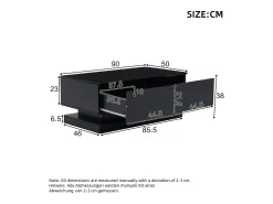 Mesa de centro preta retangular - Mesa de centro com iluminação LED e 2 gavetas - Acabamento alto brilho^ Mesa De Centro