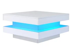 Mesa De Centro|Merax Mesa de centro quadrada - 70 x 70 x 36 cm - com LEDs de 16 cores - aglomerado - Branco