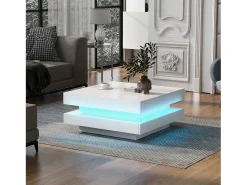 Mesa De Centro|Merax Mesa de centro quadrada - 70 x 70 x 36 cm - com LEDs de 16 cores - aglomerado - Branco